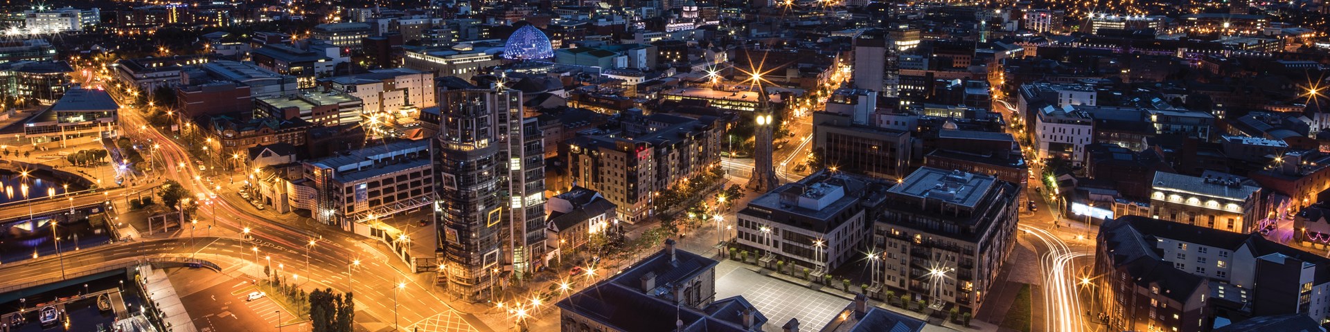 aerial view of Belfast at night